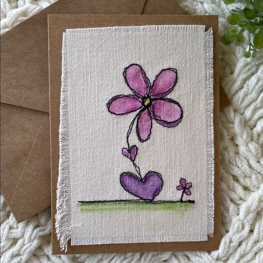Handmade Floral Greeting Card - Pink & Purple Flower